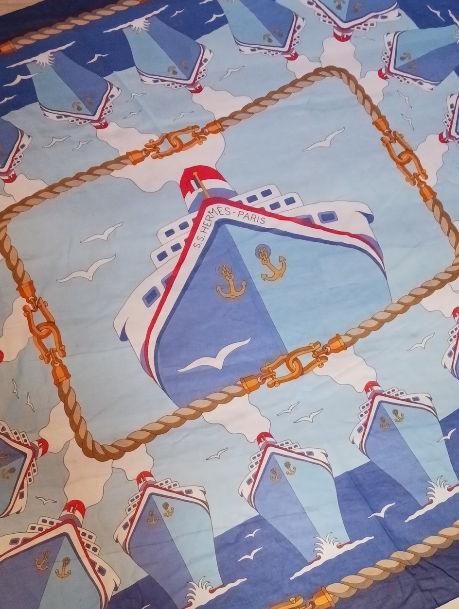 Hermes Lg Ship Print Shawl/Pareo W Box Shawl
